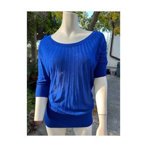 Y2K Smart Set Electric Blue Dolman Top Knit Sheer Ribbed Sz XS